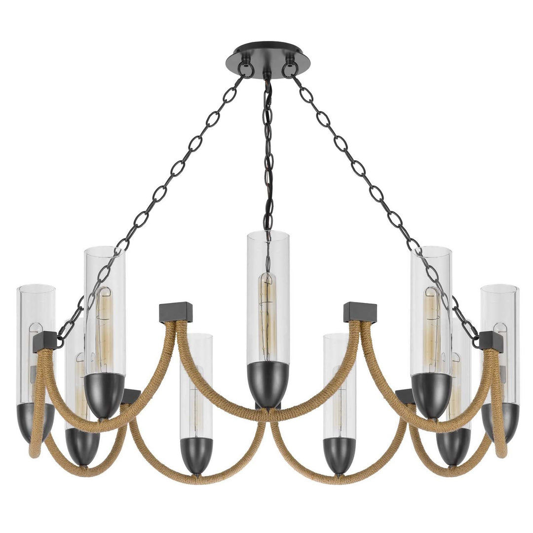 ##Antique Hardware## 60W X 9 ARGYLE METAL CHANDELIER WITH MOSS RODS AND GLASS SHADES