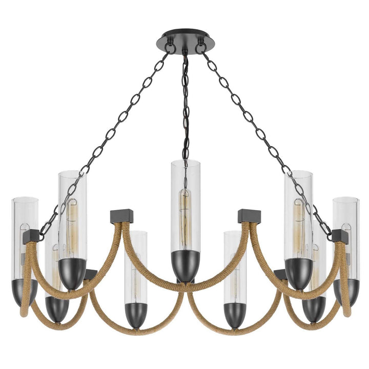 ##Antique Hardware## 60W X 9 ARGYLE METAL CHANDELIER WITH MOSS RODS AND GLASS SHADES