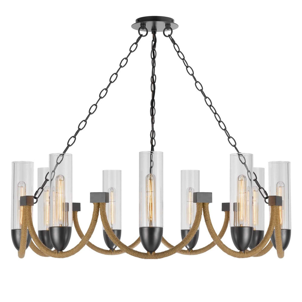 ##Antique Hardware## 60W X 9 ARGYLE METAL CHANDELIER WITH MOSS RODS AND GLASS SHADES