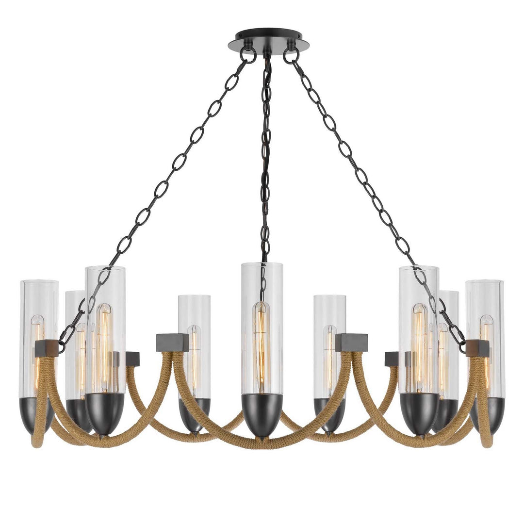 ##Antique Hardware## 60W X 9 ARGYLE METAL CHANDELIER WITH MOSS RODS AND GLASS SHADES