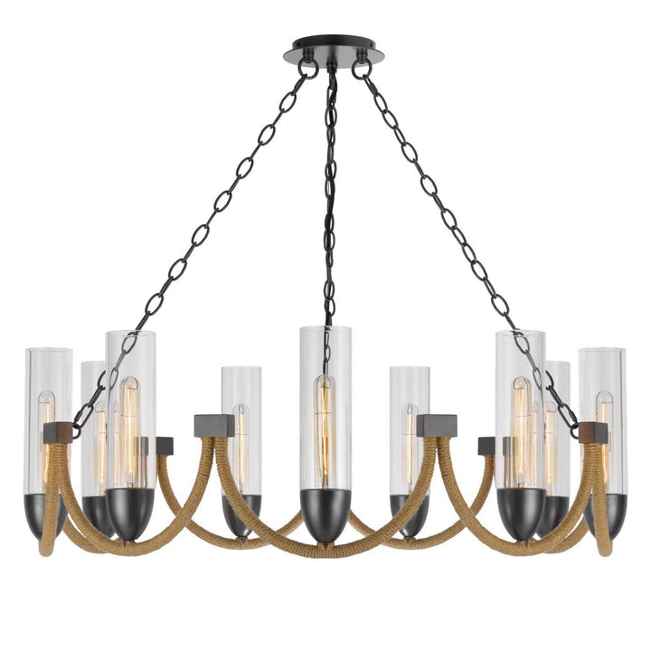 ##Antique Hardware## 60W X 9 ARGYLE METAL CHANDELIER WITH MOSS RODS AND GLASS SHADES