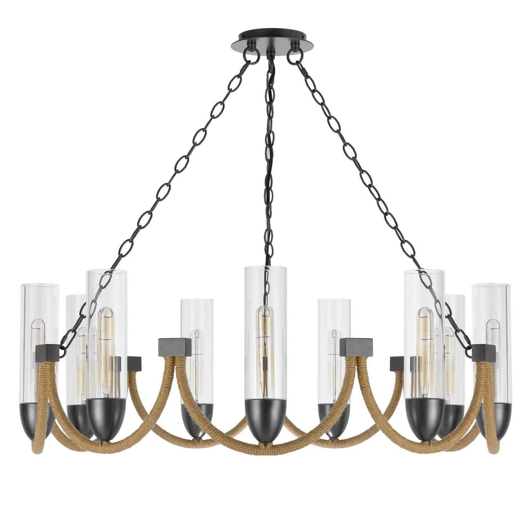 ##Antique Hardware## 60W X 9 ARGYLE METAL CHANDELIER WITH MOSS RODS AND GLASS SHADES