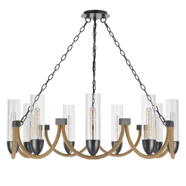 ##Antique Hardware## 60W X 9 ARGYLE METAL CHANDELIER WITH MOSS RODS AND GLASS SHADES