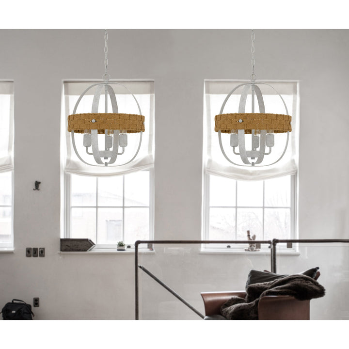 ##Antique Hardware## 60W X 3 BARTON METAL CHANDELIER WITH RATTAN DESIGN