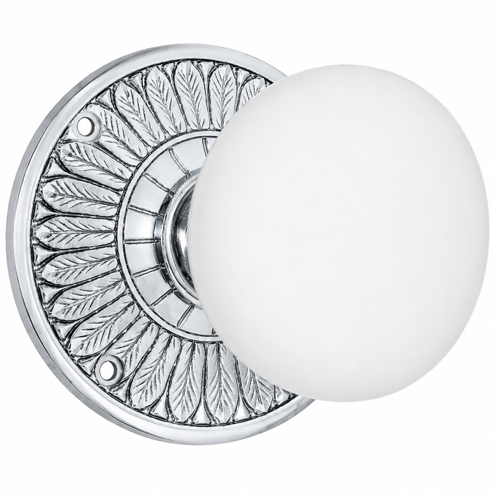 Feather Rosette Door Set with White Porcelain Door Knobs (Several Finishes Available)