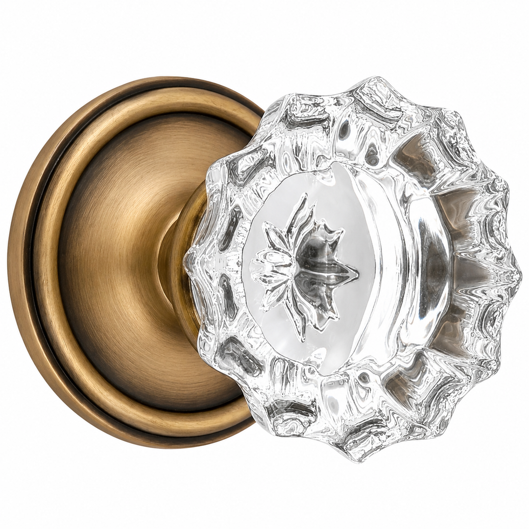 Traditional Rosette Door Set with Fluted Crystal Door Knobs (Several Finishes Available)