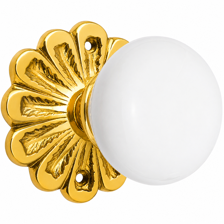 Maltesia Flower Rosette Door Set with White Porcelain Door Knobs (Several Finishes Available)