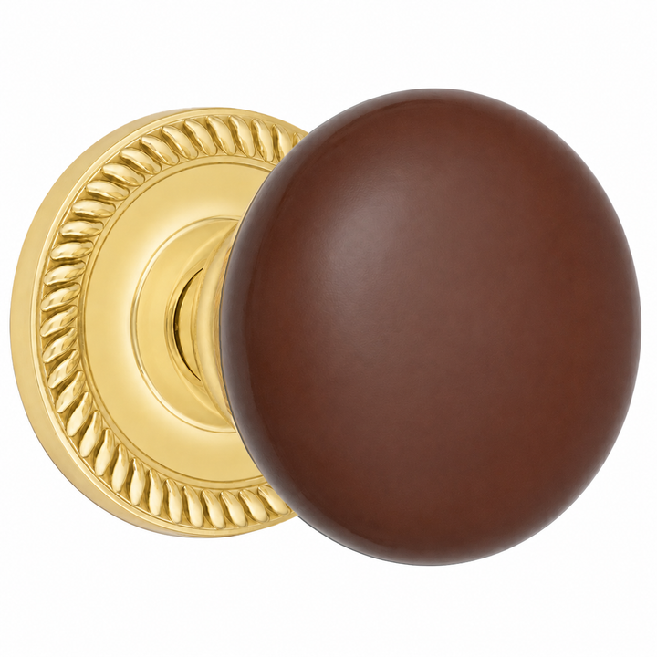 Brown Porcelain Door Knob with Georgian Roped Rosette (Several Finishes Available)
