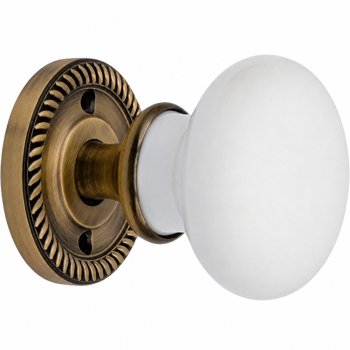 Georgian Roped Rosette Door Set with White Porcelain Door Knobs (Several Finishes Available)