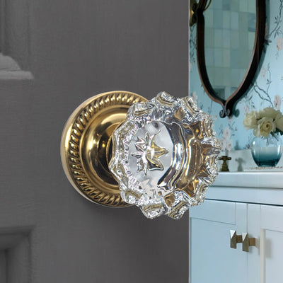 ##Antique Hardware## Georgian Roped Rosette Door Set with Fluted Crystal Door Knobs (Several Finishes Available)