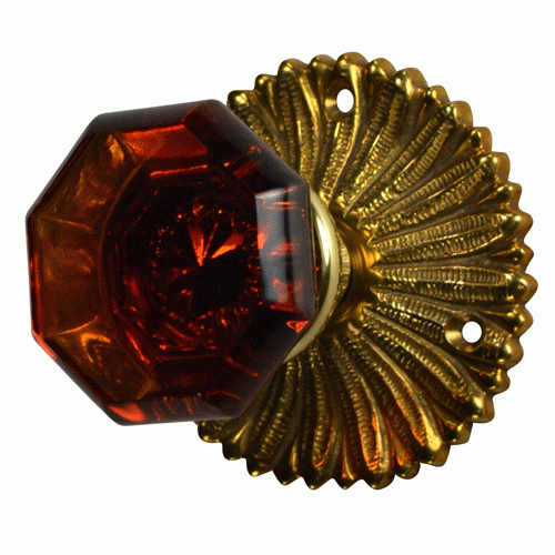 ##Antique Hardware## French Provincial Rosette Door Set with Amber Glass Octagon Door Knobs (Several Finishes Available)