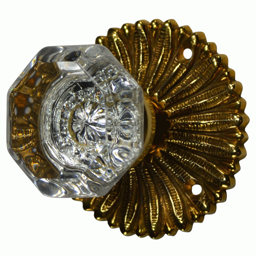 ##Antique Hardware## French Provincial Rosette Door Set with Crystal Octagon Door Knobs (Several Finishes Available)
