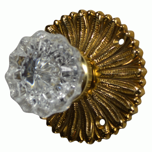 ##Antique Hardware## French Provincial Rosette Door Set with Crystal Fluted Door Knobs (Several Finishes Available)