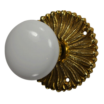 French Provincial Rosette Door Set with White Porcelain Door Knobs (Several Finishes Available)