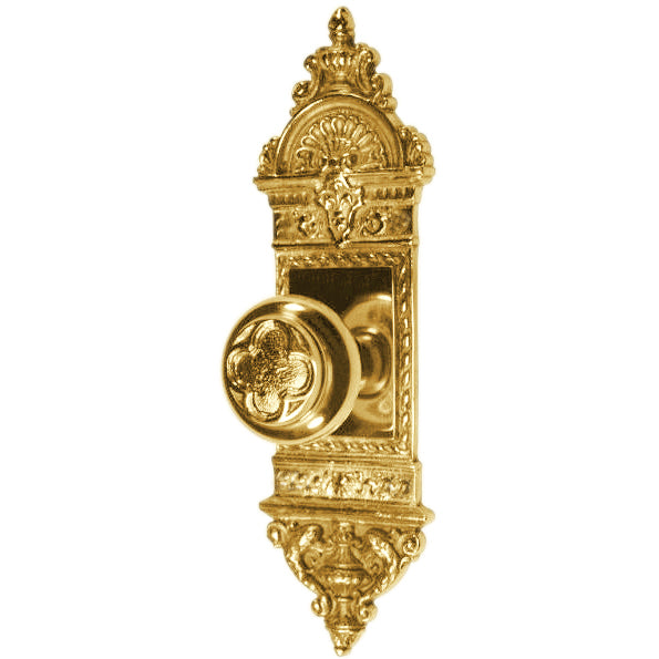 L'Enfant Small Backplate Door Set with Clover Door Knobs (Polished Brass)