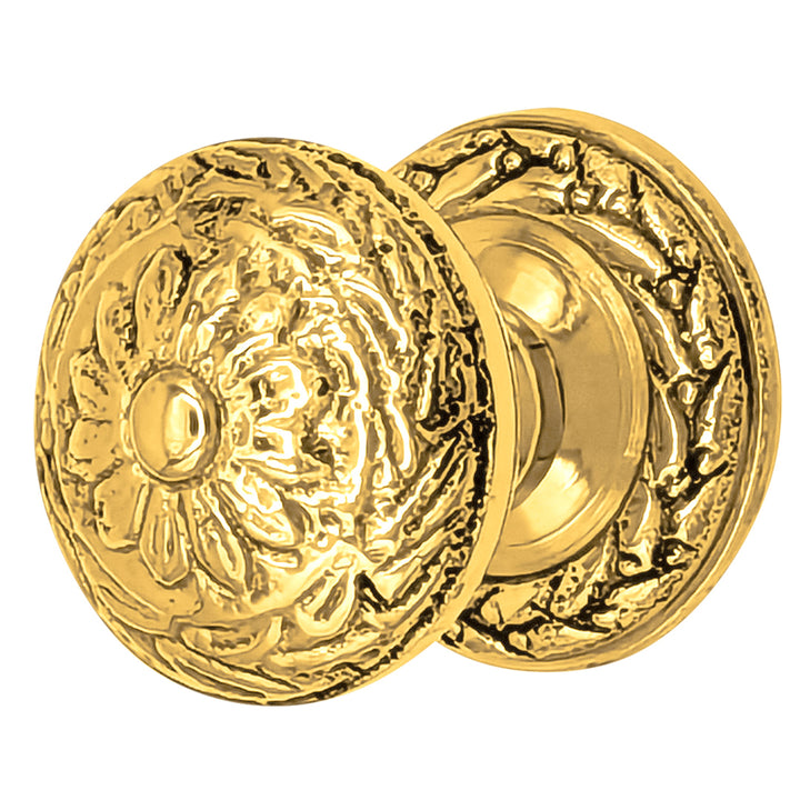 1 1/4 Inch Ornate Floral Round Solid Brass Cabinet & Furniture Knob