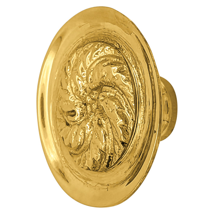 1 4/5 Inch Solid Brass Round Floral Print Leaf Cabinet & Furniture Knob