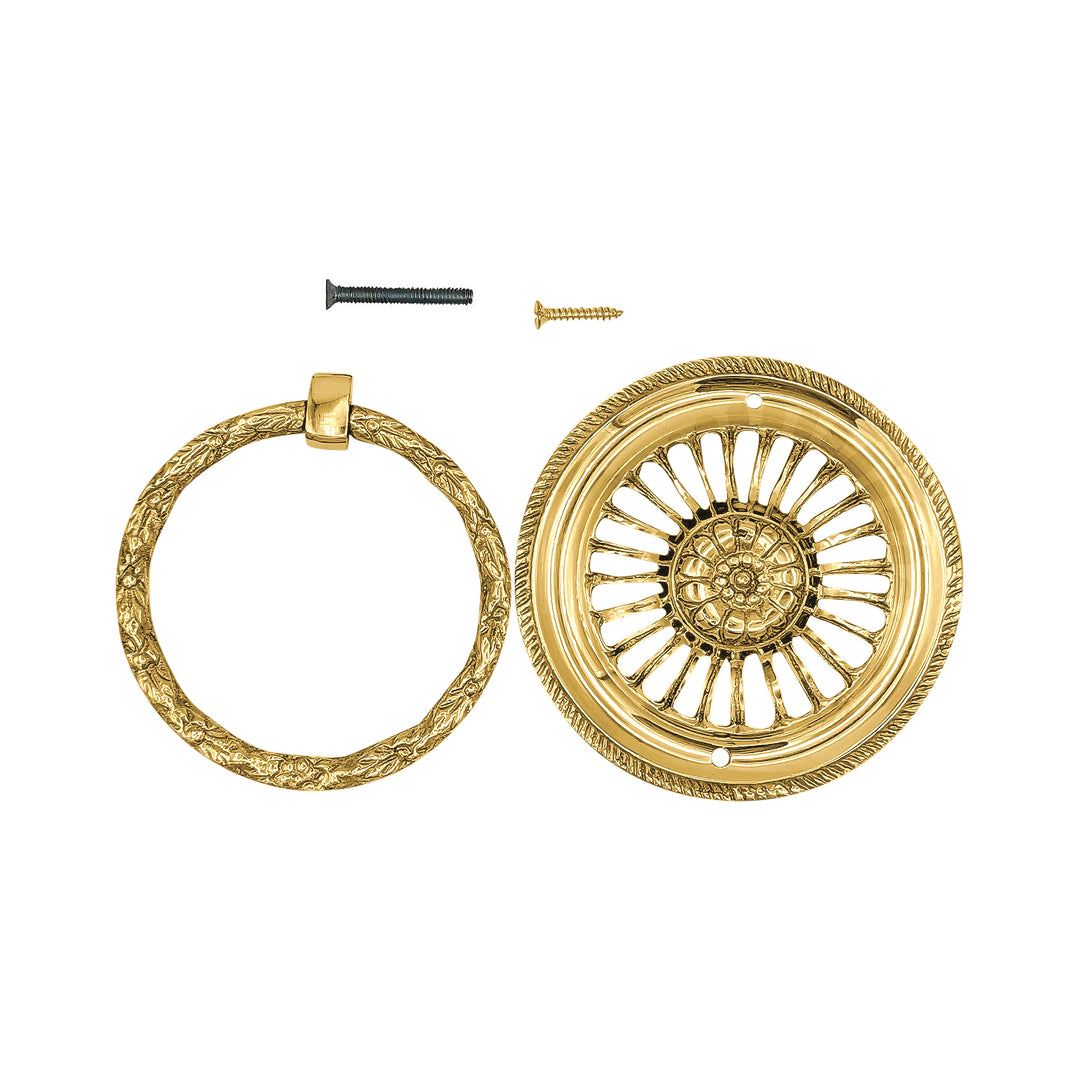 3 5/8 Inch Solid Brass Radiant Flower Drawer Ring Pull