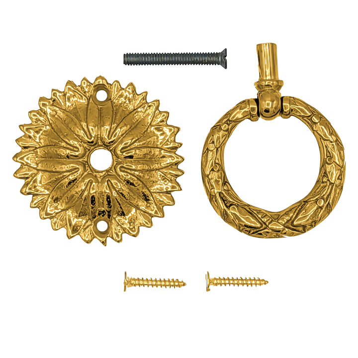 2 Inch Solid Brass Radiant Leaves Ring Pull (Several Finishes Available)