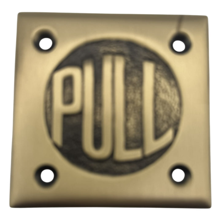 2 3/4 Inch Brass Classic American "PULL" Plate (Antique Brass Finish)