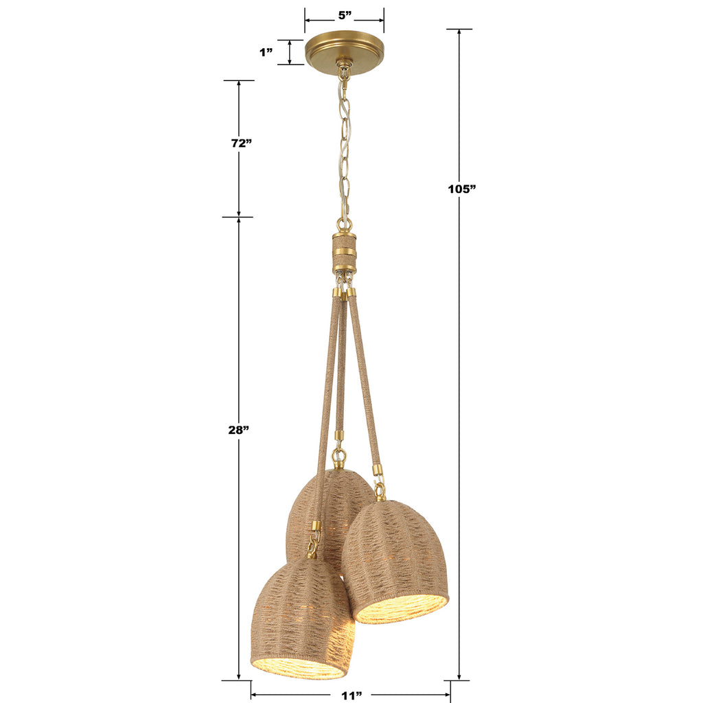 ##Antique Hardware## Jace 3 Light Soft Gold Pendant