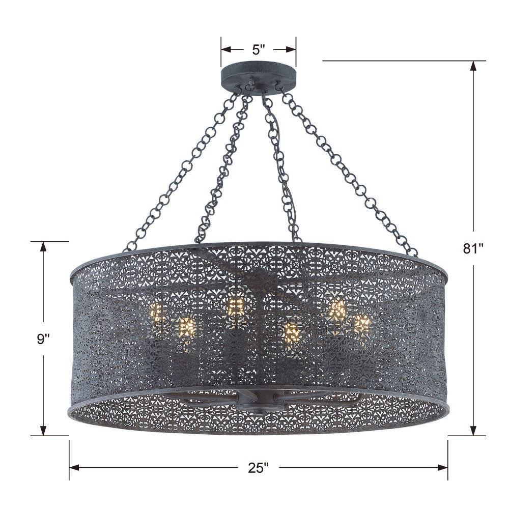 ##Antique Hardware## Jasmine 6 Light Forged Bronze Chandelier