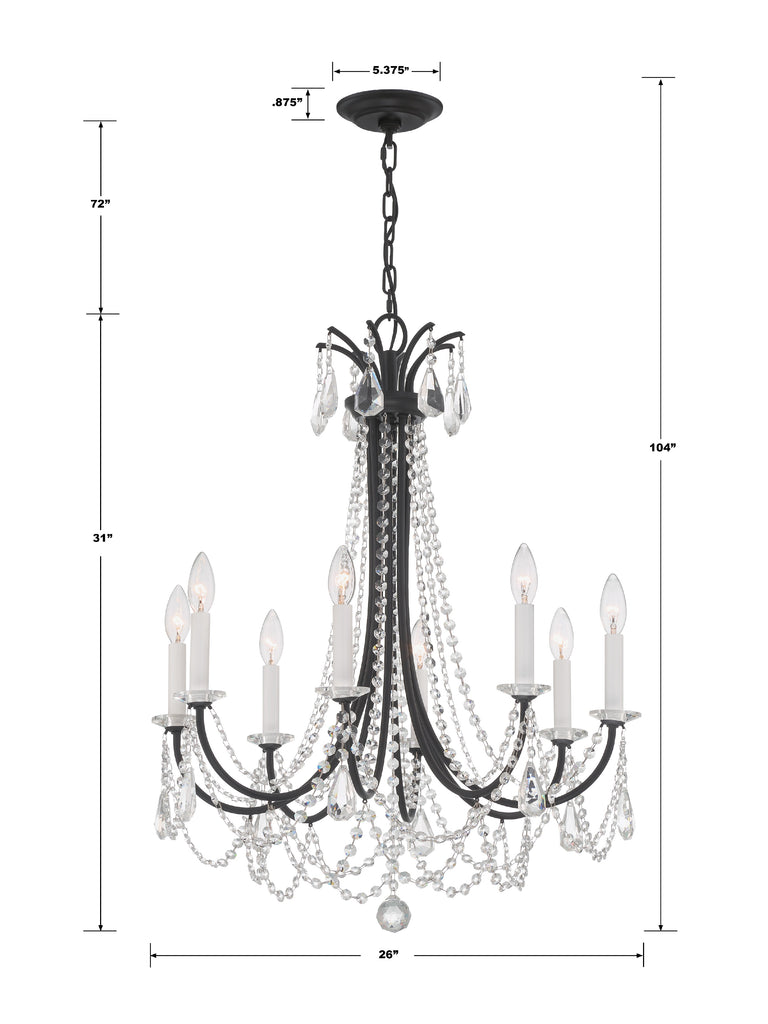 ##Antique Hardware## Karrington 8 Light Matte Black Chandelier