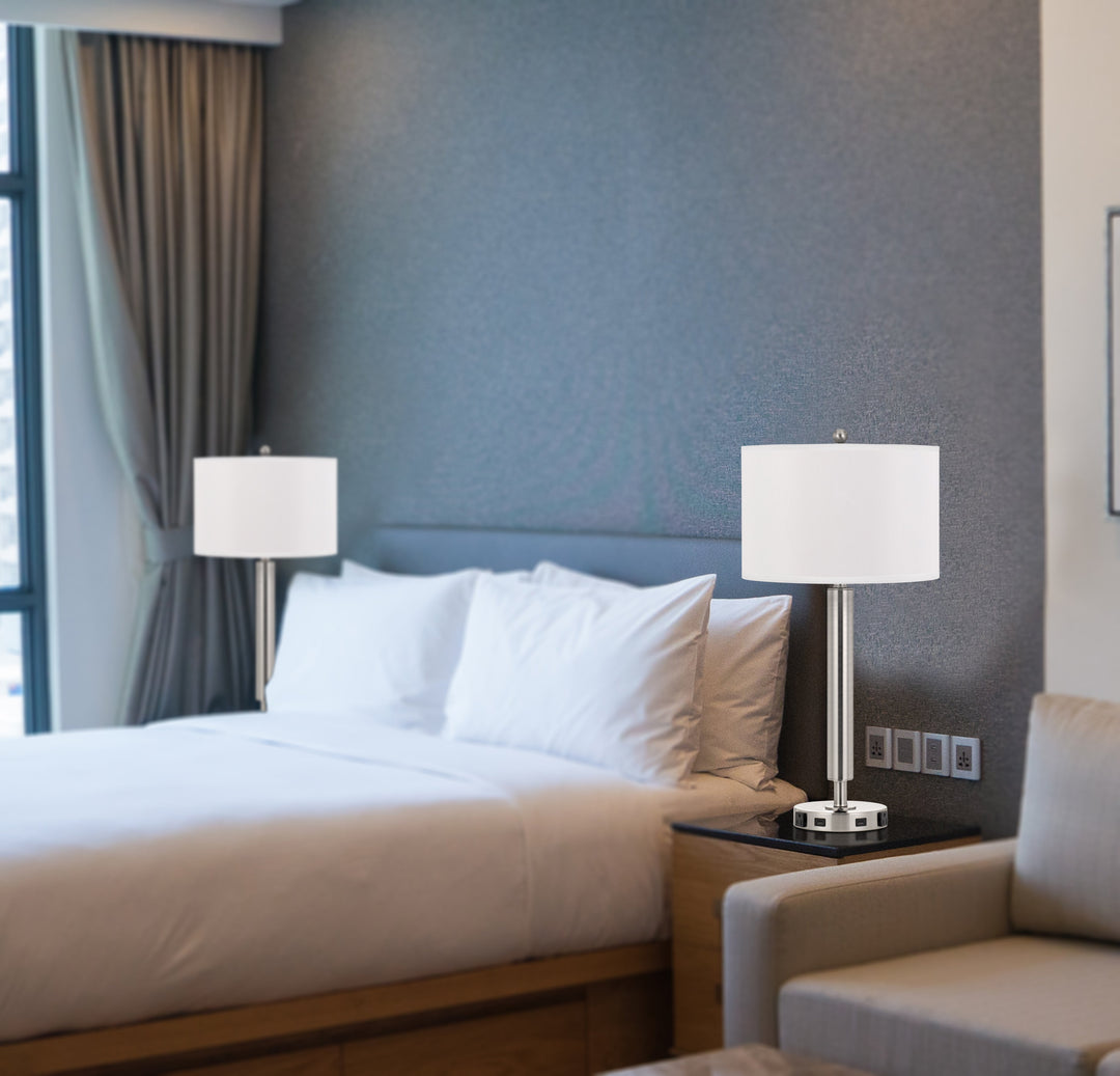 ##Antique Hardware## 100W METAL NIGHT STAND LAMP WITH 2 USB AND 2 POWER OUTLETS, ON OFF ROCKER BASE SWITCH