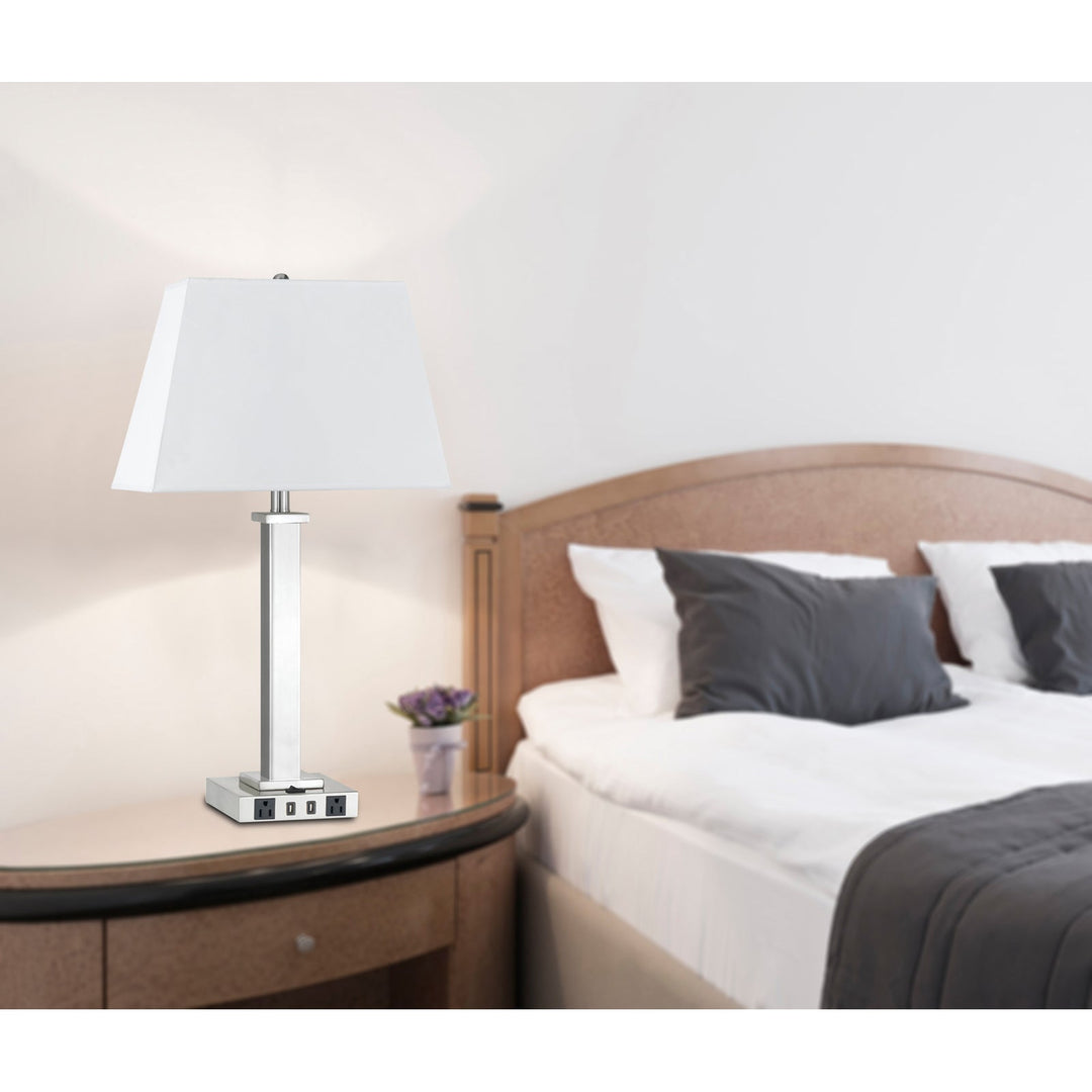 ##Antique Hardware## 100W METAL NIGHT STAND LAMP WITH 2 USB AND 2 POWER OUTLETS, ON OFF ROCKER BASE SWITCH