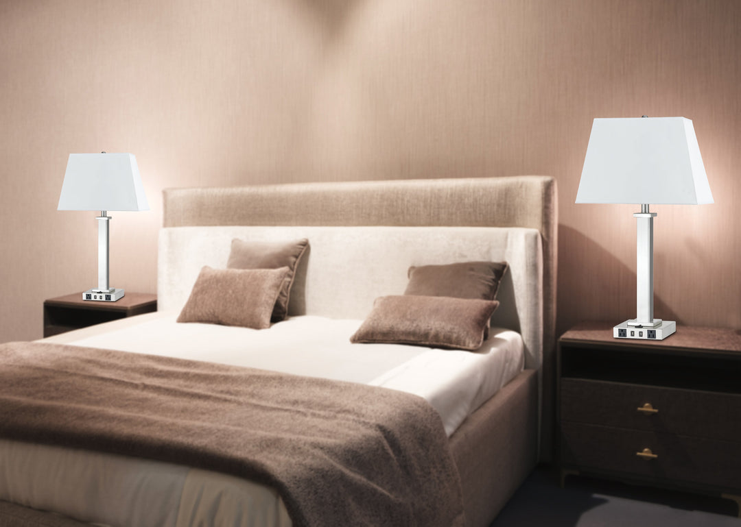 ##Antique Hardware## 100W METAL NIGHT STAND LAMP WITH 2 USB AND 2 POWER OUTLETS, ON OFF ROCKER BASE SWITCH