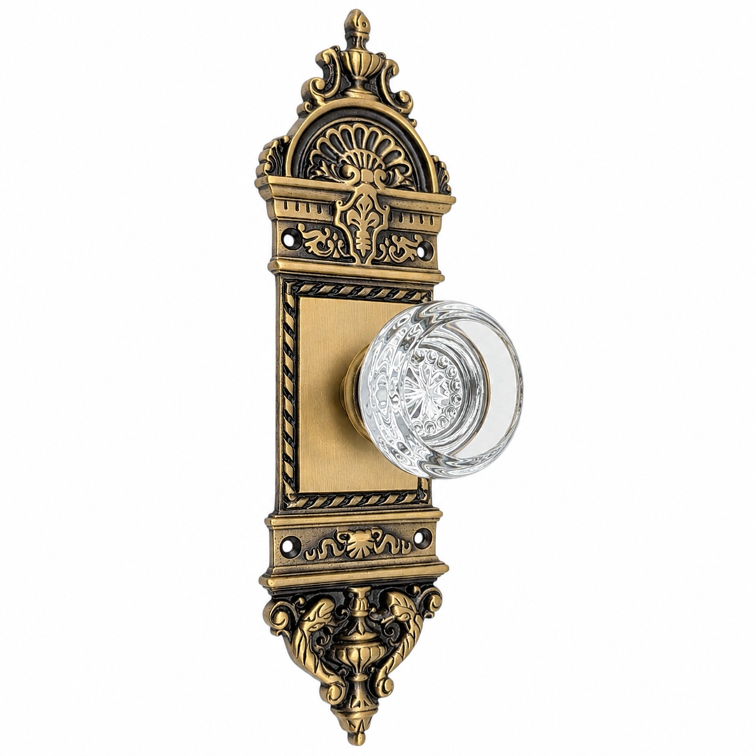 L'Enfant Small Backplate Door Set with Crystal Round Door Knobs (Several Finishes Available)