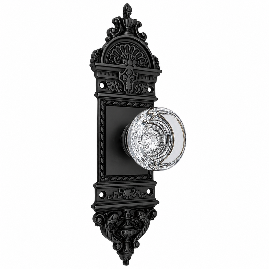 L'Enfant Small Backplate Door Set with Crystal Round Door Knobs (Several Finishes Available)