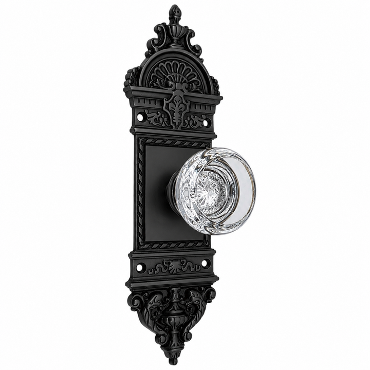 L'Enfant Small Backplate Door Set with Crystal Round Door Knobs (Several Finishes Available)