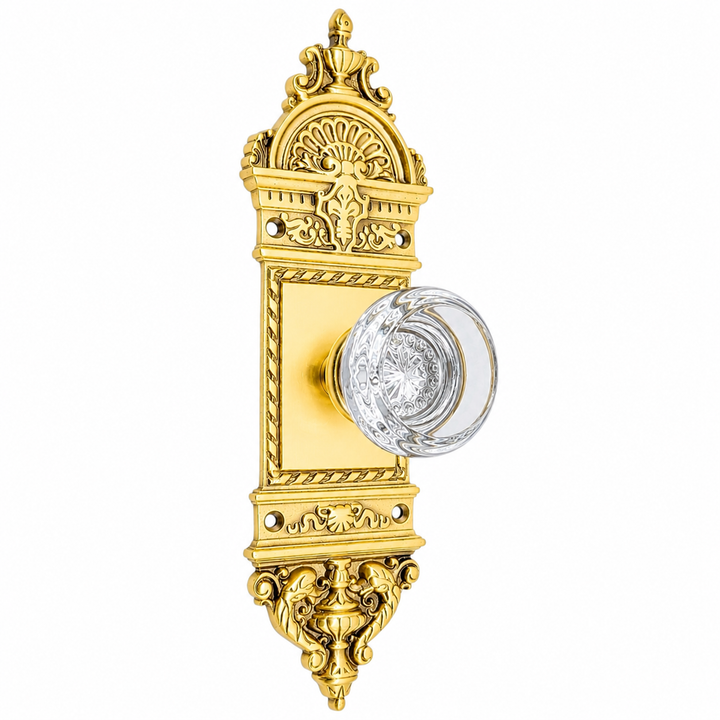 L'Enfant Small Backplate Door Set with Crystal Round Door Knobs (Several Finishes Available)