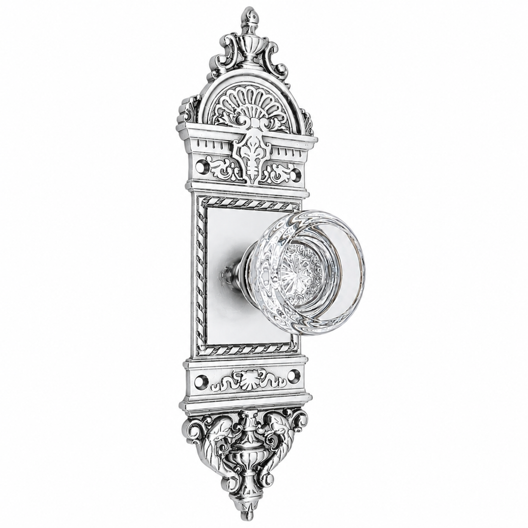 L'Enfant Small Backplate Door Set with Crystal Round Door Knobs (Several Finishes Available)