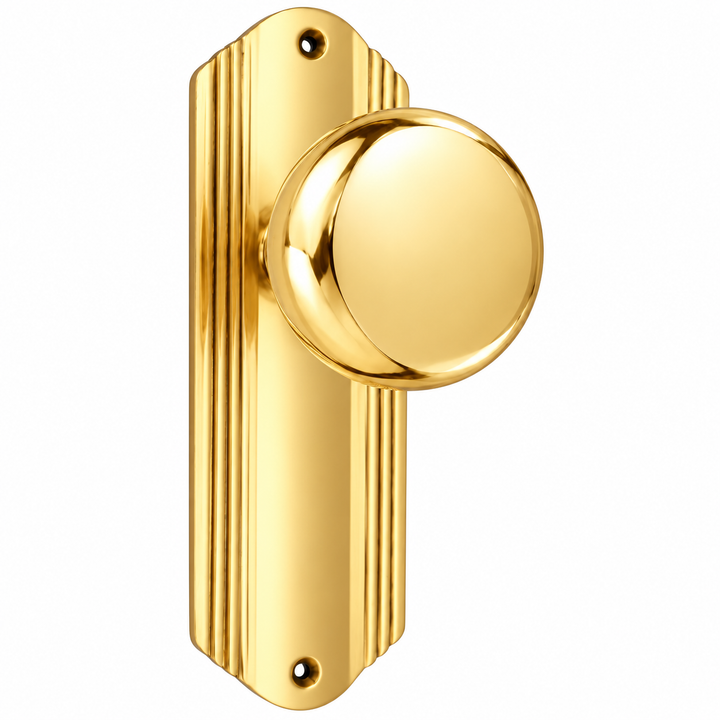 Art Deco Long Backplate Door Set with Brass Round Door Knobs (Several Finishes Available)