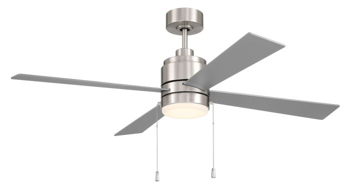 ##Antique Hardware## 52" McCoy 4-Blade w/ Pull Chain in Brushed Polished Nickel w/ Brushed Nickel Blades
