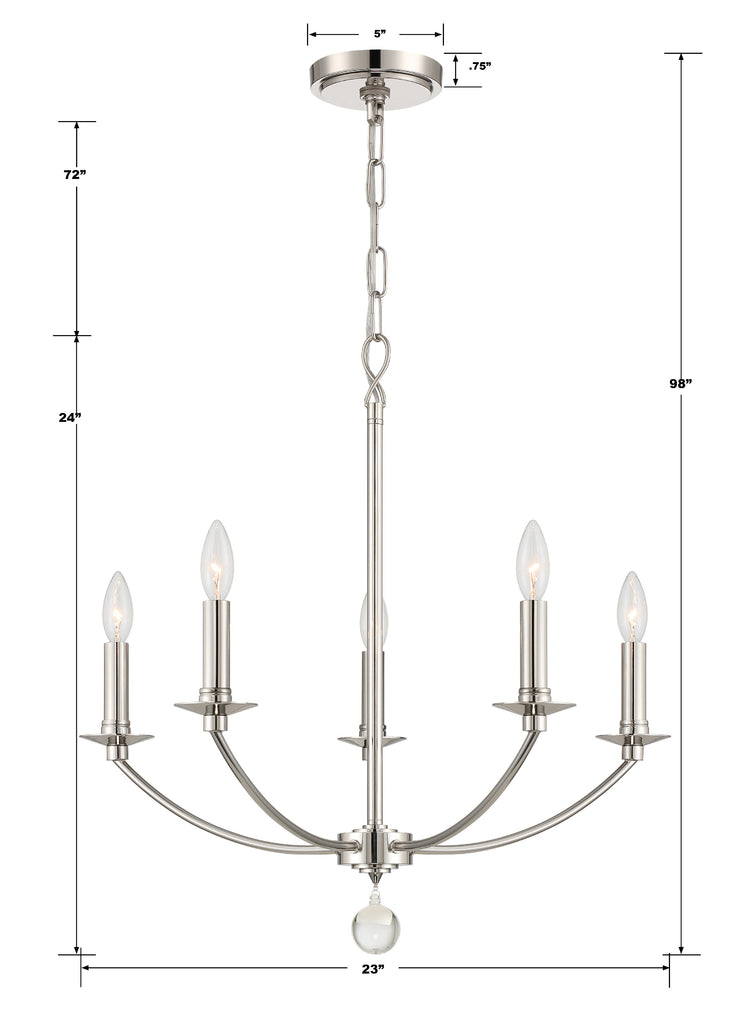 ##Antique Hardware## Mila 5 Light Polished Nickel Chandelier