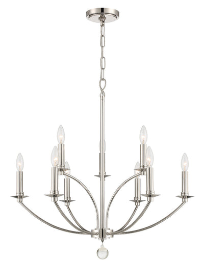 ##Antique Hardware## Mila 9 Light Polished Nickel Chandelier