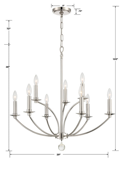 ##Antique Hardware## Mila 9 Light Polished Nickel Chandelier