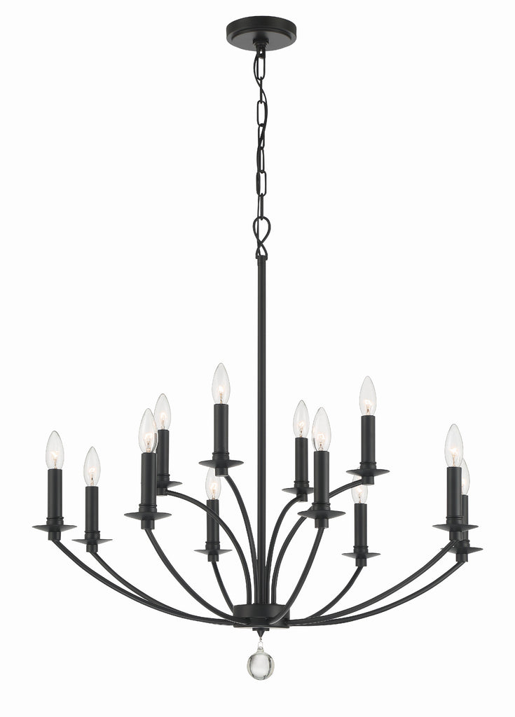 ##Antique Hardware## Mila 12 Light Black Chandelier