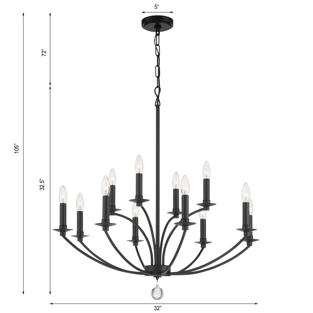 ##Antique Hardware## Mila 12 Light Black Chandelier