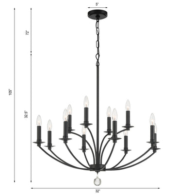 ##Antique Hardware## Mila 12 Light Black Chandelier