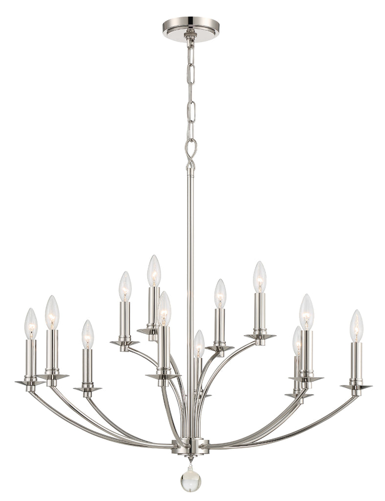 ##Antique Hardware## Mila 12 Light Polished Nickel Chandelier