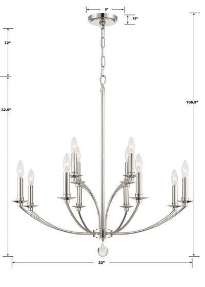 ##Antique Hardware## Mila 12 Light Polished Nickel Chandelier