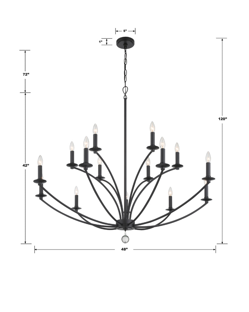 ##Antique Hardware## Mila 15 Light Black Chandelier