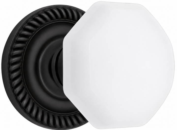 Georgian Roped Rosette with Octagon Milk Glass Door Knobs (Several Finishes Available)