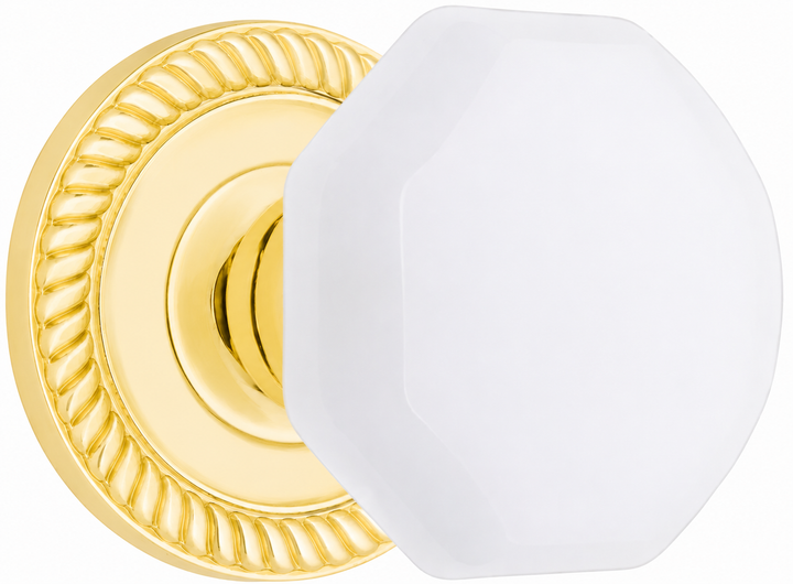 Georgian Roped Rosette with Octagon Milk Glass Door Knobs (Several Finishes Available)
