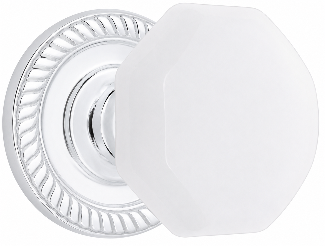 Georgian Roped Rosette with Octagon Milk Glass Door Knobs (Several Finishes Available)