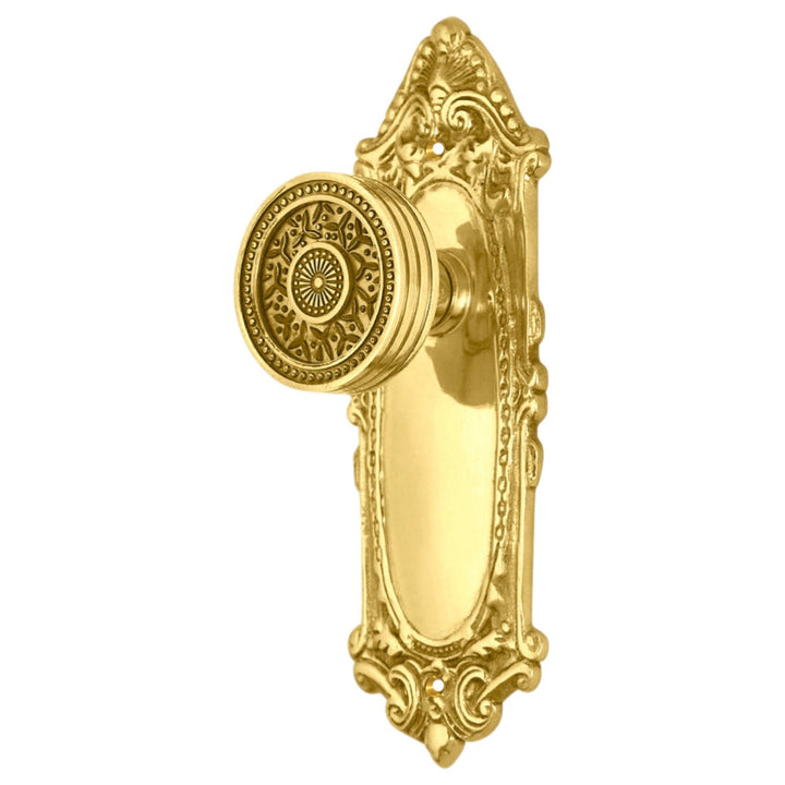 Ornate Victorian Long Backplate Door Set with Rice Pattern Door Knobs (Several Finishes Available)